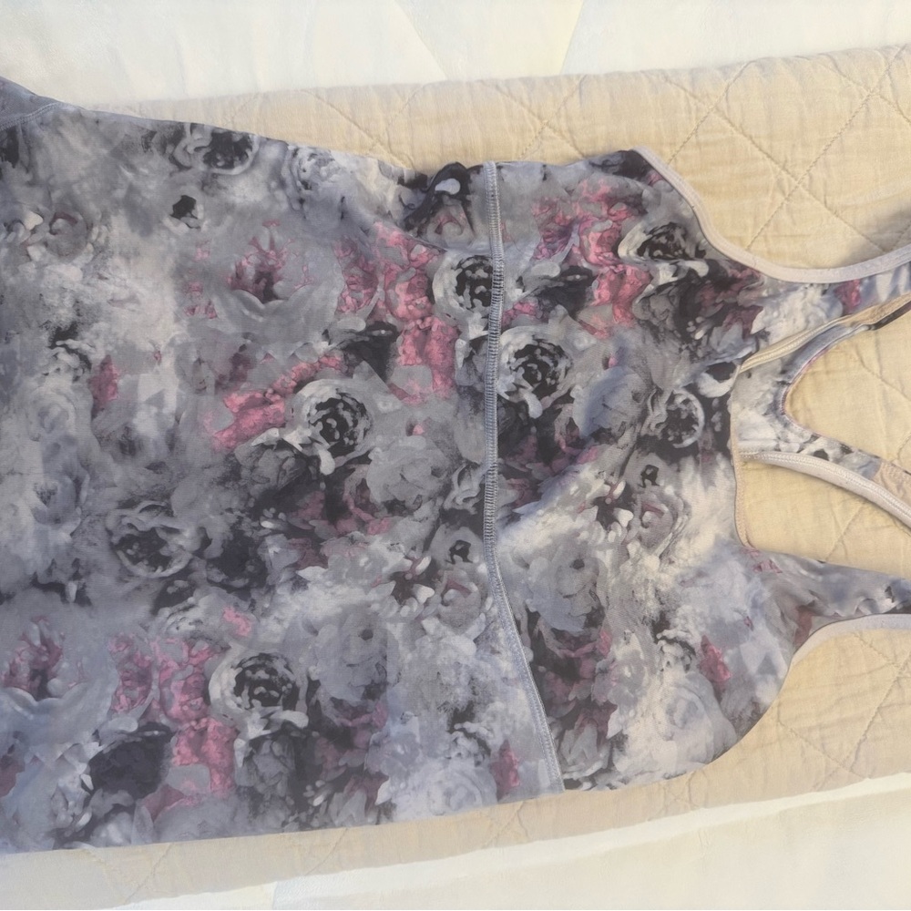 Lululemon Athletica Gray and Pink Floral Racerback Tank